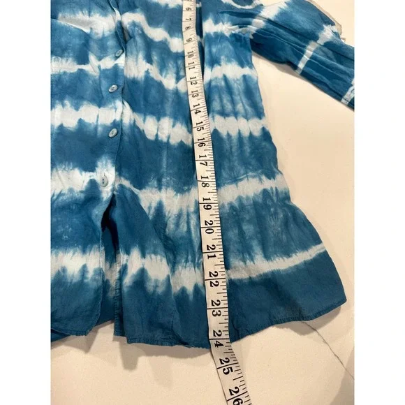 LAFAYETTE‎ 148 NEW YORK Tie Dye Blue White Button Down Shirt Top Size 8 - Picture 6 of 6
